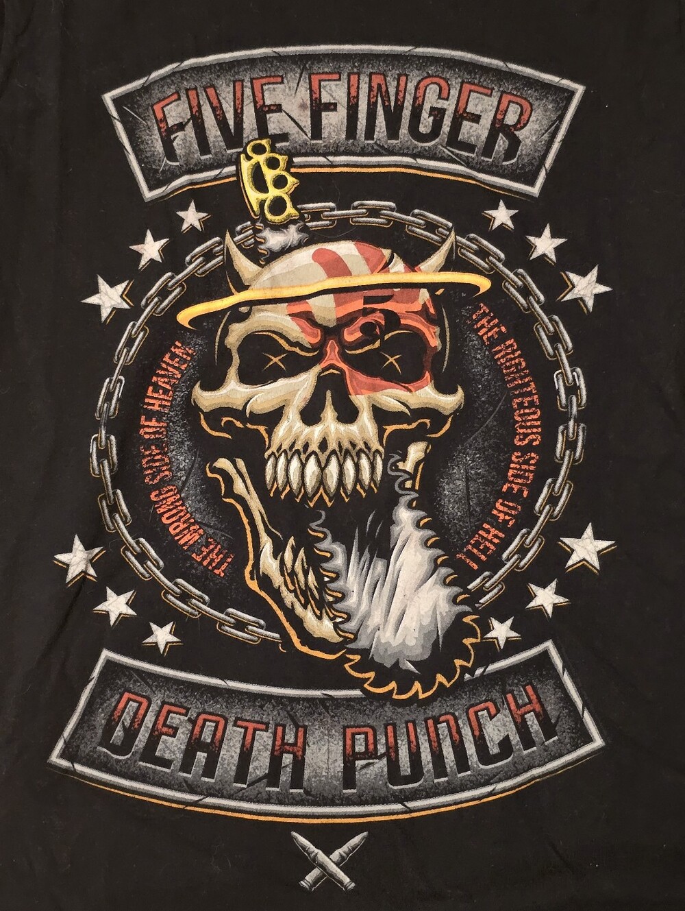 Bandstar Five Finger Death Punch Graphic T-Shirt Black Crew Neck Sz L Women's